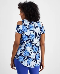 Jm Collection Women's Printed Short-Sleeve Cold-Shoulder Top, Created for Macy's