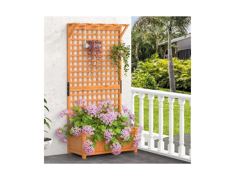 Slickblue Raised Garden Bed with Trellis and Hanging Roof-Natural