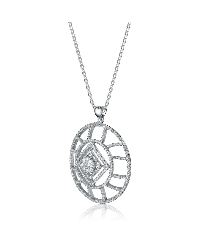 Sterling Silver Cubic Zirconia White Gold Plated Round Pave Pendnat