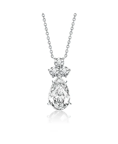 Sterling Silver White Gold Plated Pear Shaped Pendant Necklace with Colored Cubic Zirconia