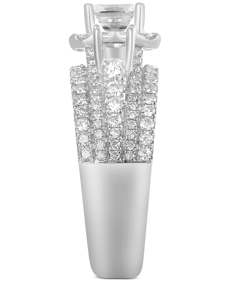 Diamond Emerald-Cut Multi-Row Three Stone Ring (2 ct. t.w.) in 14k White Gold