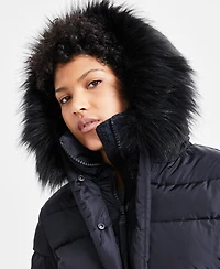 S13 Women's Chalet Faux-Fur-Trim Hooded Belted Puffer Coat