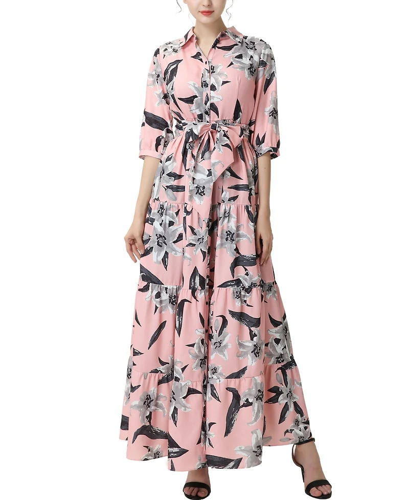 kimi + kai Maternity Matenrity Floral Print Nursing Maxi Shirt Dress