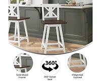 Luther Wooden Modern Farmhouse Swivel Dining Stool With Decorative Carved Back