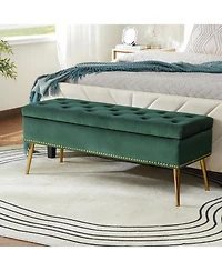 Modern Velvet Storage Ottoman Bench for Living Room Dining