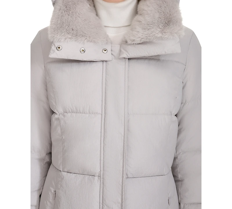 Cole Haan Women's Shine Faux-Fur-Collar Hooded Puffer Coat