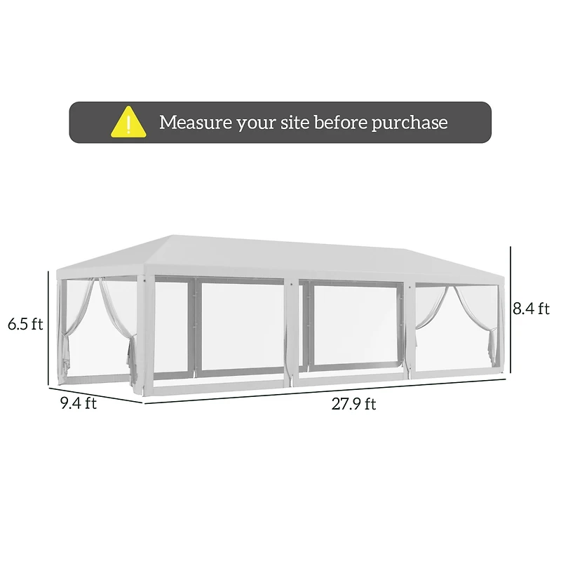 Outsunny 10' x 28' Party Tent with 8 Removable Net Sidewalls,