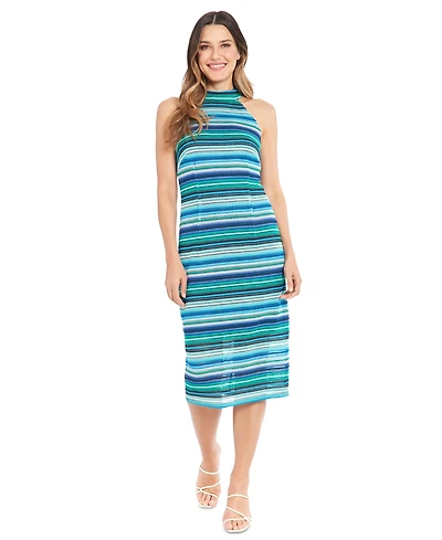 London Times Petite Crochet Halter Midi Dress