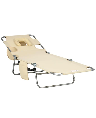 Outsunny Folding Outdoor Lounge w/ Face Hole, 5-level Recline,