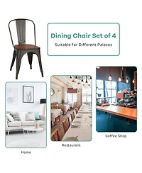 Sugift 18 Inch Set of 4 Stackable Metal Dining Chair with Wood Seat