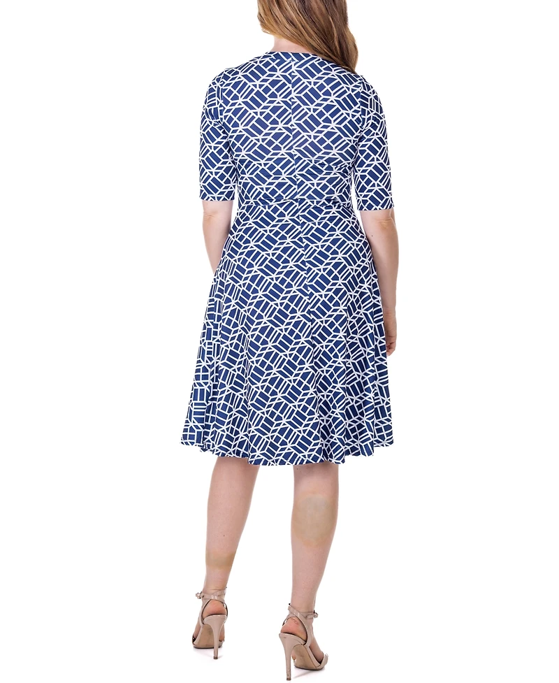 24seven Comfort Apparel Print Knee Length Elbow Sleeve Dress