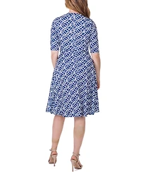 24seven Comfort Apparel Print Knee Length Elbow Sleeve Dress