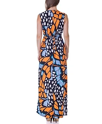 24seven Comfort Apparel Green V Neck Empire Waist Sleeveless Maxi Dress