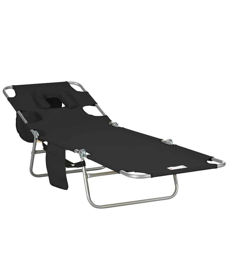 Outsunny Folding Outdoor Lounge w/ Face Hole, 5-level Recline,