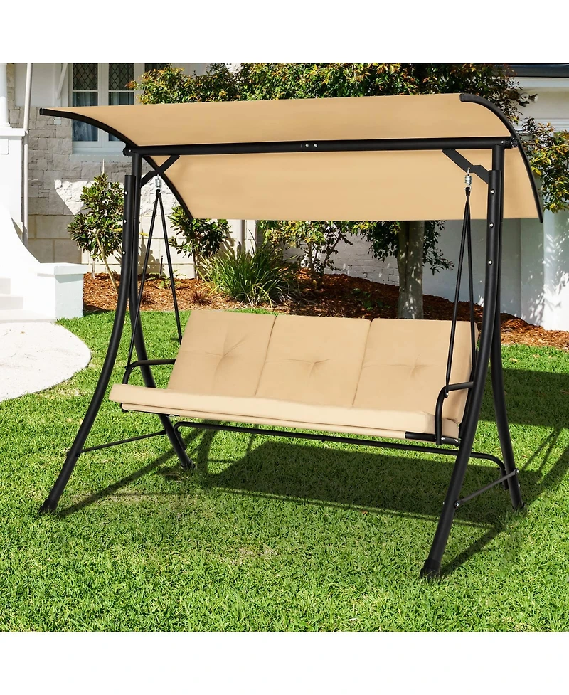 Sugift 3-Seat Outdoor Porch Swing with Adjustable Canopy and Padded Cushions