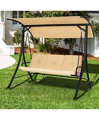 Sugift 3-Seat Outdoor Porch Swing with Adjustable Canopy and Padded Cushions