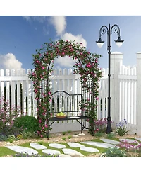 Outsunny 80" Steel Metal Outdoor Garden Arbor Archway with Bench Seating Black