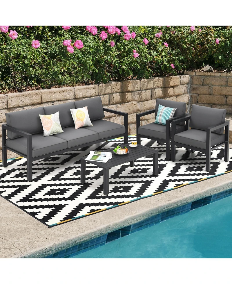 Sugift 4 Pieces Set Outdoor Furniture Set for Backyard and Poolside