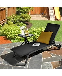 Sugift 6-Poisition Adjustable Outdoor Chaise Recliner with Wheels