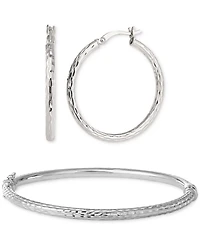 Giani Bernini 2-Pc. Set Textured Medium Hoop Earrings & Matching Bangle Bracelet in Sterling Silver, Created for Macy's