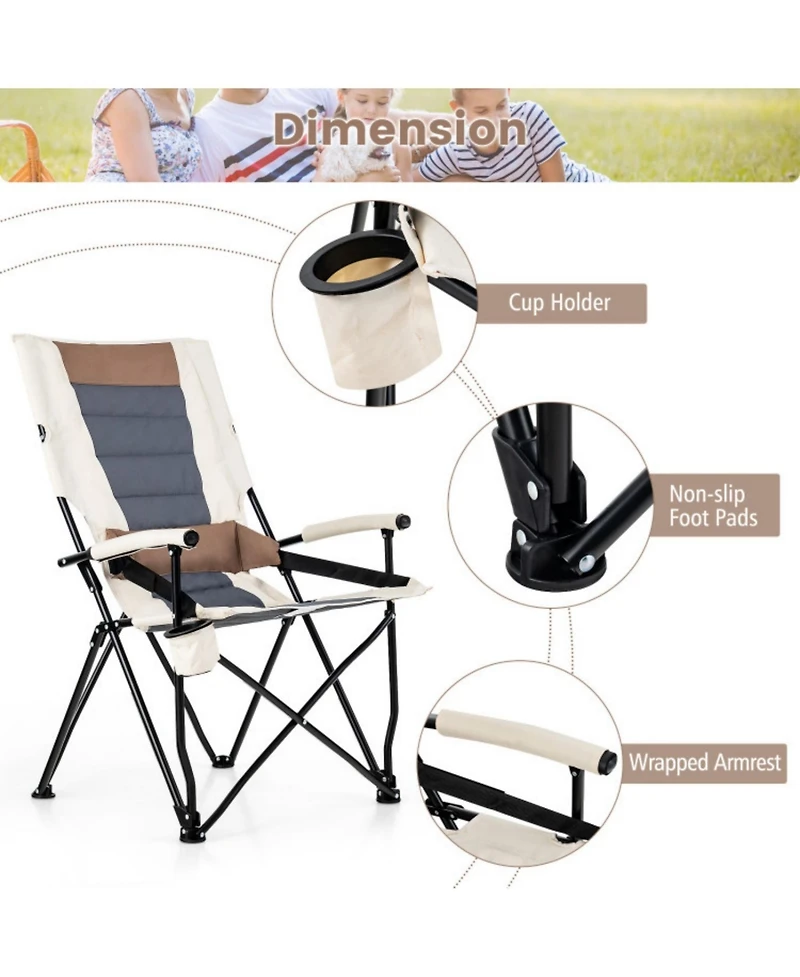 Sugift Folding Camping Chair with Cup Holder Armrest and Lumbar Pillow