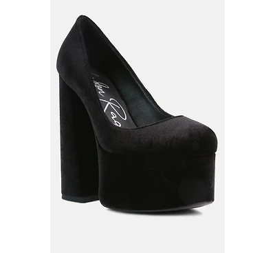 Old Novelty Platform Heel Velvet Pumps Women
