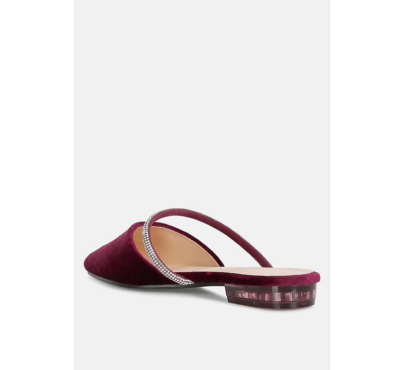 turnon velvet diamante detail flat mules