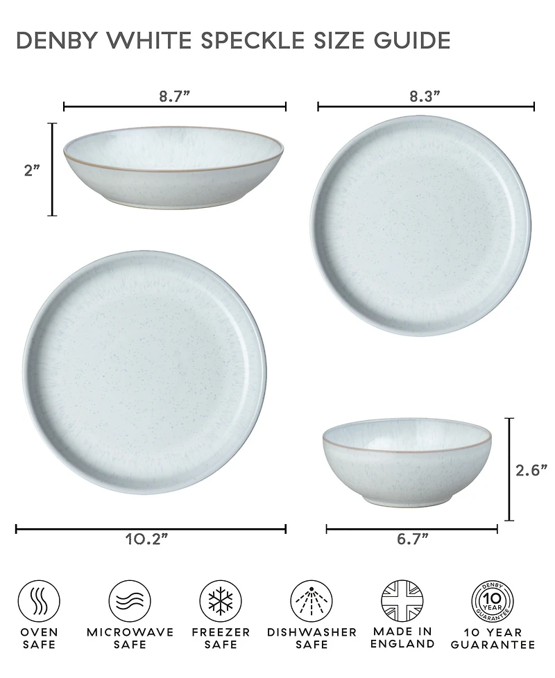 Denby White Speckle Stoneware Coupe Dinner Plates, Set of 4