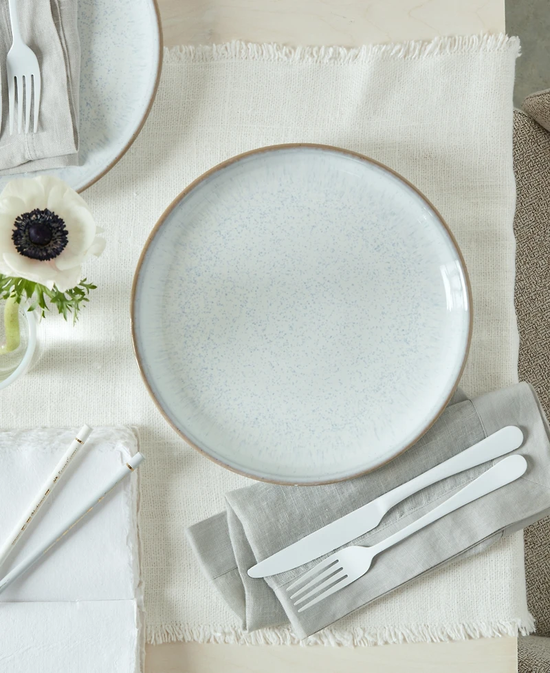 Denby White Speckle Stoneware Coupe Dinner Plates, Set of 4