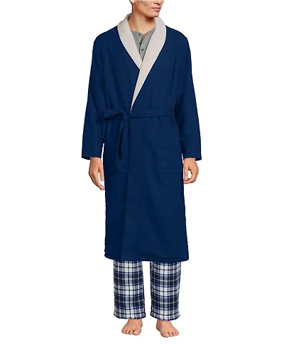 Lands' End Men's High Pile Fleece Lined Flannel Robe