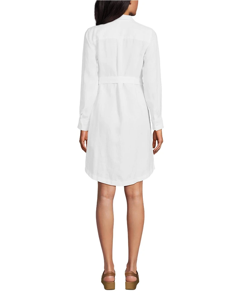 Lands' End Women's Long Sleeve Linen Shirt Dress