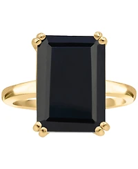 Gemstone Emerald-Cut Statement Ring 14k Gold-Plated Sterling Silver (Also White Quartz & Black Onyx)