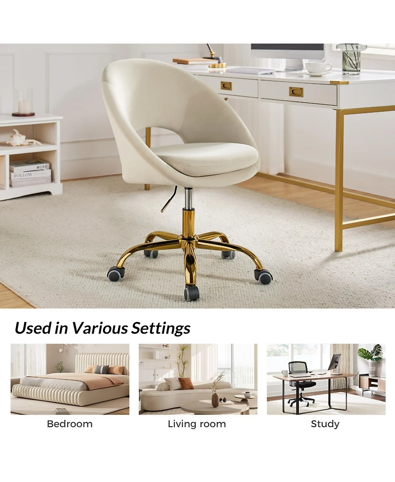 Hulala Home Modern Velvet Office Chair with Adjustable Swivel for Study Vanity
