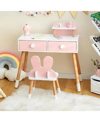 Slickblue Kids Vanity Table and Chair Set with Drawer Shelf Rabbit Mirror