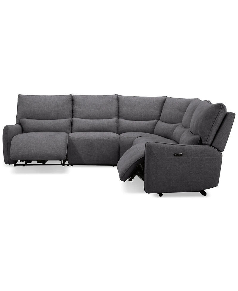 Olper 5-Pc. Fabric Zero Wall Sectional Sofa with Two Power Motion Pieces, Created for Macy's