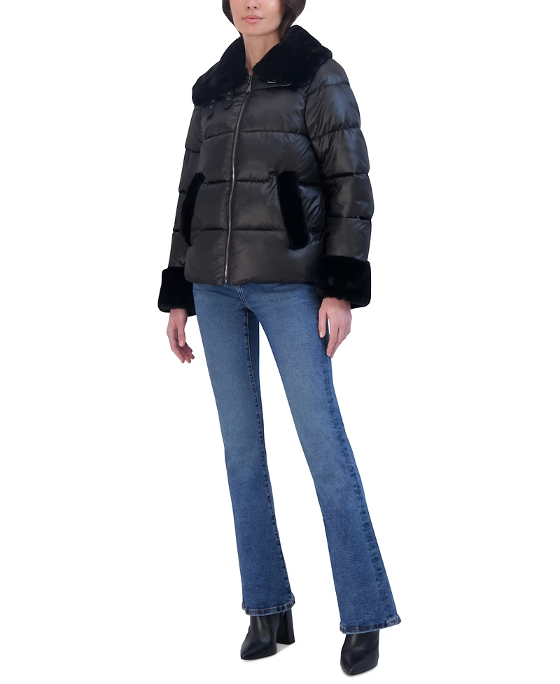Laundry by Shelli Segal Women's Shine Faux-Fur-Trim Puffer Coat
