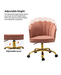 Hulala Home Woman Modern Cute Shell Back Upholstered Desk Chair for Vanity, Living Room