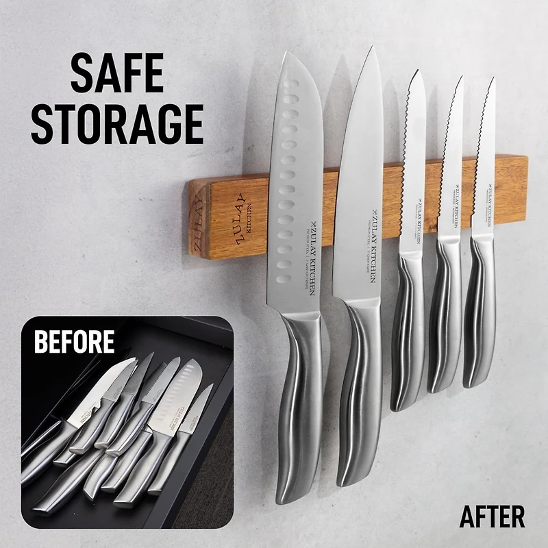 Seamless Bamboo Wood Magnetic Knife Holder - Wooden Strip for Organizing your Kitchen