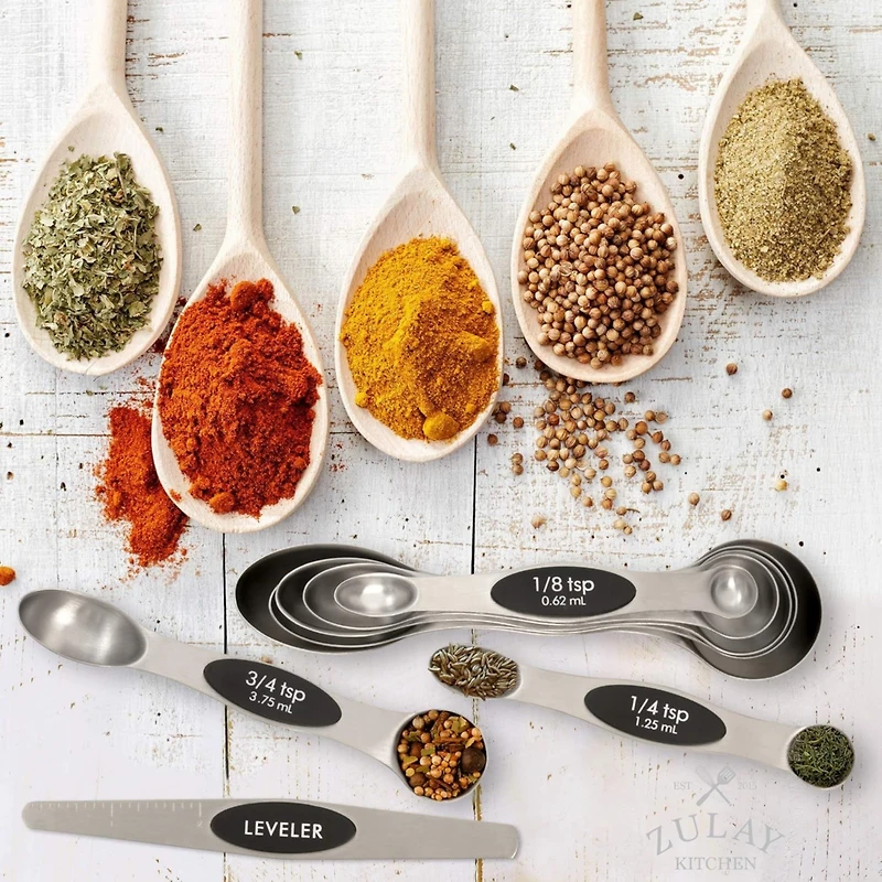 Premium Stainless Steel Magnetic Measuring Spoons, 8 Piece Set with Leveler
