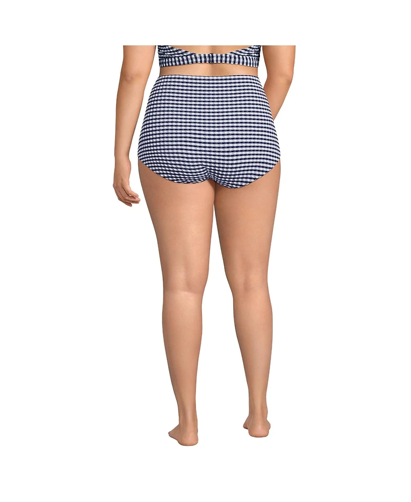 Lands' End Plus Tummy Control Gingham Tugless High Waisted Bikini Bottoms