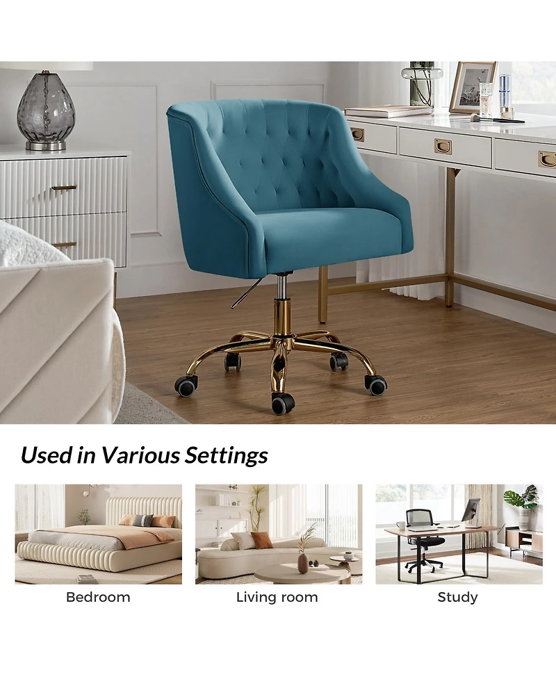 Hulala Home Modern Cute Velvet Desk Chair with Gold Base for Living Room,Bedroom