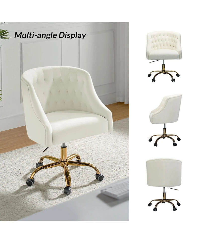 Hulala Home Modern Cute Velvet Desk Chair with Gold Base for Living Room,Bedroom