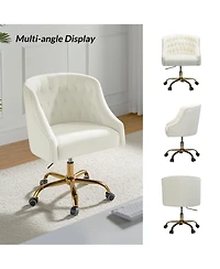 Hulala Home Modern Cute Velvet Desk Chair with Gold Base for Living Room,Bedroom
