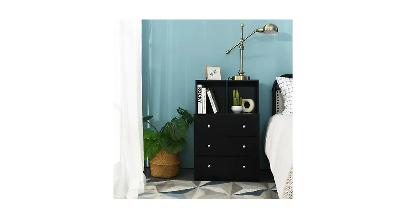 Slickblue 3 Drawer Dresser with Cubbies Storage Chest for Bedroom Living Room