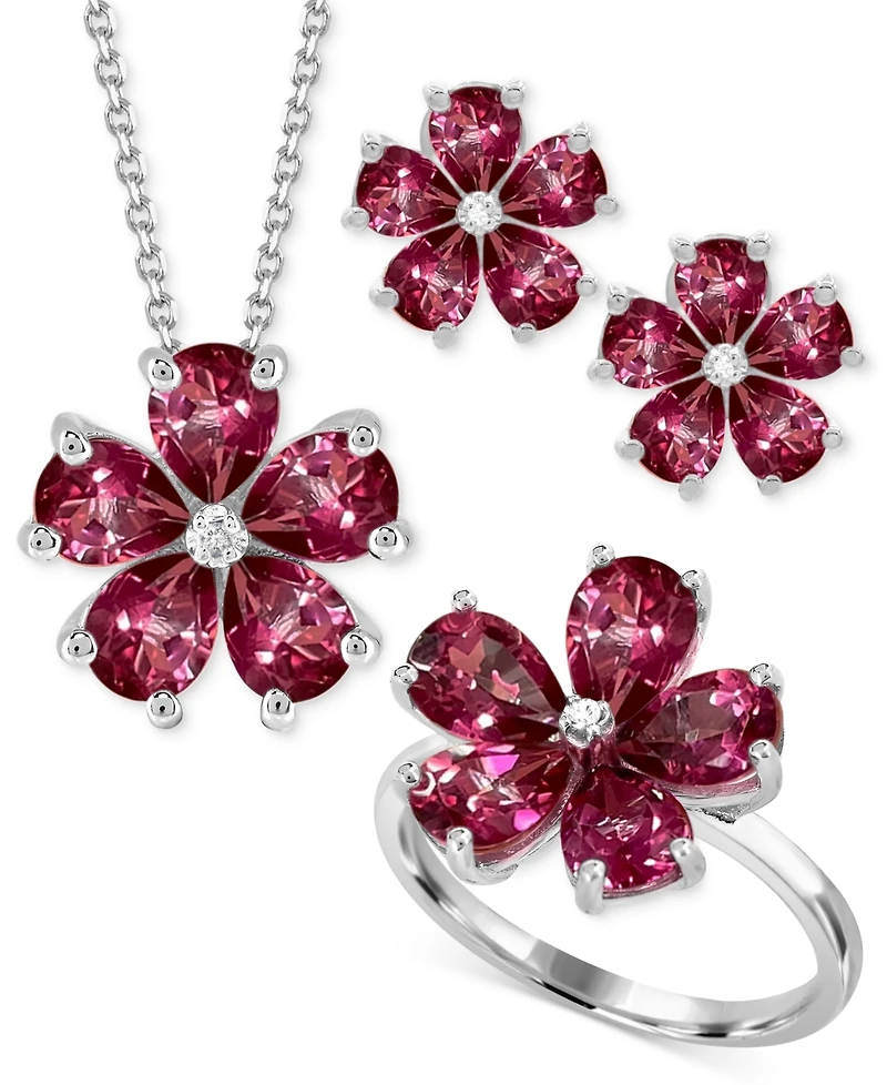 Pink Topaz (4-1/4 ct. t.w.) & Diamond Accent Flower Ring in Sterling Silver