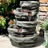 Sunnydaze Decor Cobblestone Rock 31-Inch Polyresin Waterfall Fountain with Led Lights - Electric Submersible