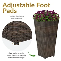 Modern Decorative Standing Square Polyrattan Planter Containers - Brown