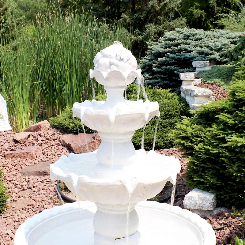 52"H Electric Fiberglass 4-Tier Fruit Top Outdoor Water Fountain, White Finish