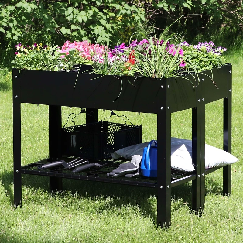 Hot Dip Galvanized Steel Raised Garden Bed with Mesh Shelf - Set of 2
