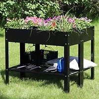 Hot Dip Galvanized Steel Raised Garden Bed with Mesh Shelf - Set of 2
